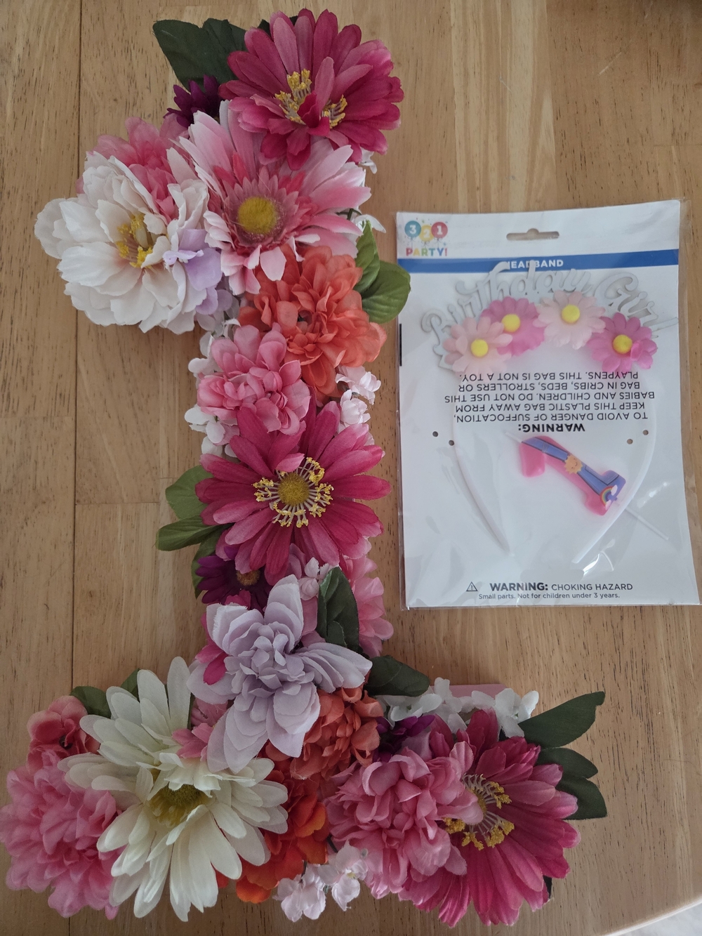 Floral Number 1 For First Birthday Party Pink Mixed Flowers With Headband